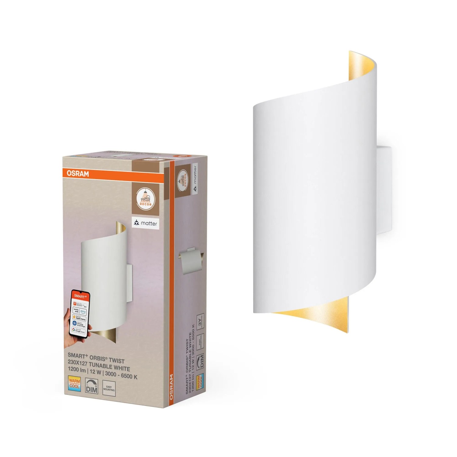 Osram Smart-LED-Wandleuchte Decor Twist Tunable White Ø 9,5 cm x 23 cm Weiß