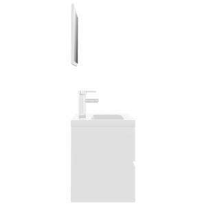 Weißes vidaXL Badmöbel-Set mit Waschbeckenunterschrank, Becken mit Hahn und Spiegel.