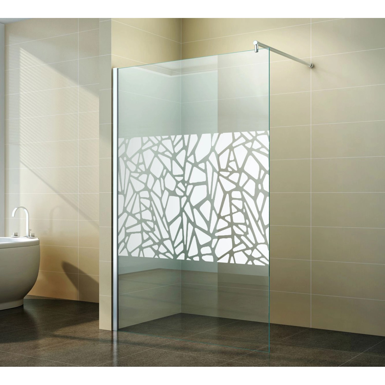 Begehbare Duschabtrennung 140x200cm mit Muster, Teil der Komplettduschen für Ihr Bauprojekt.