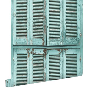 ESTAhome Tapete Verwitterte Französische Vintage Fensterläden Grautürkis 53 Cm X 1005 Cm 138884