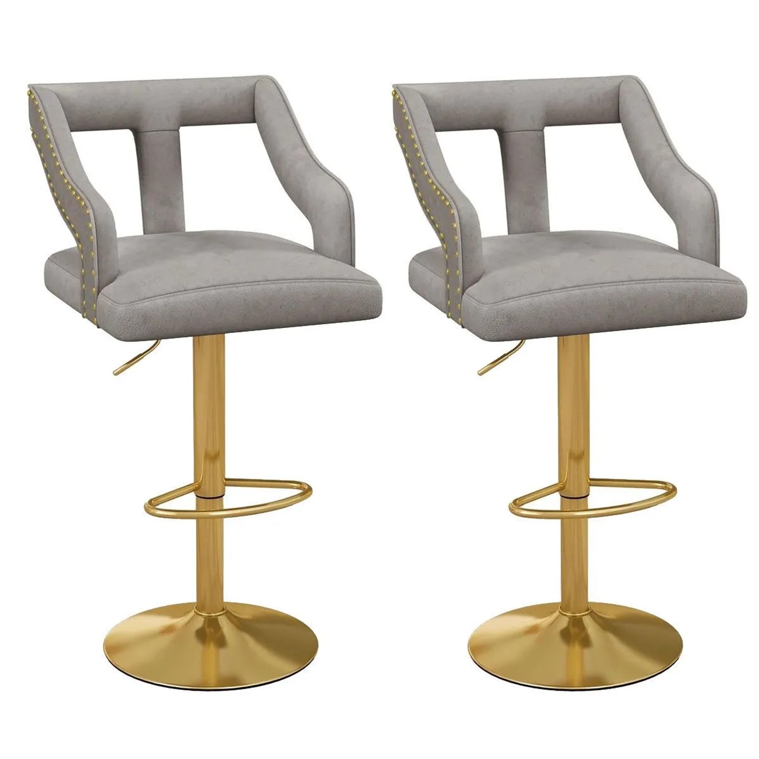 Costway 2er Set Barhocker mit Fußstütze & Rückenlehne Aus Samt Grau günstig online kaufen