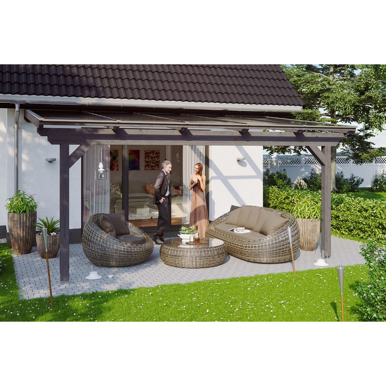 Skan Holz Terrassenüberdachung Ancona 541 x 250 cm Leimholz Schiefergrau