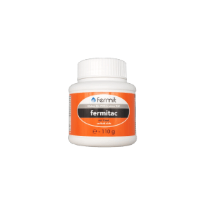 Fermitac PVC-U-Klebstoff 110g in weißer Flasche mit orange-grauem Etikett für Druck- und Abflusssysteme.