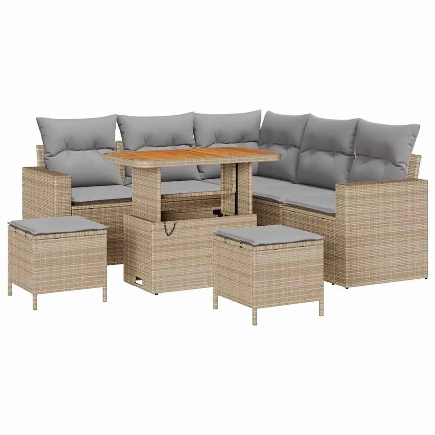 vidaXL Gartensofa-Set mit Kissen 9 Stk Beige und Hellgrau Poly-Rattan 33635 günstig online kaufen