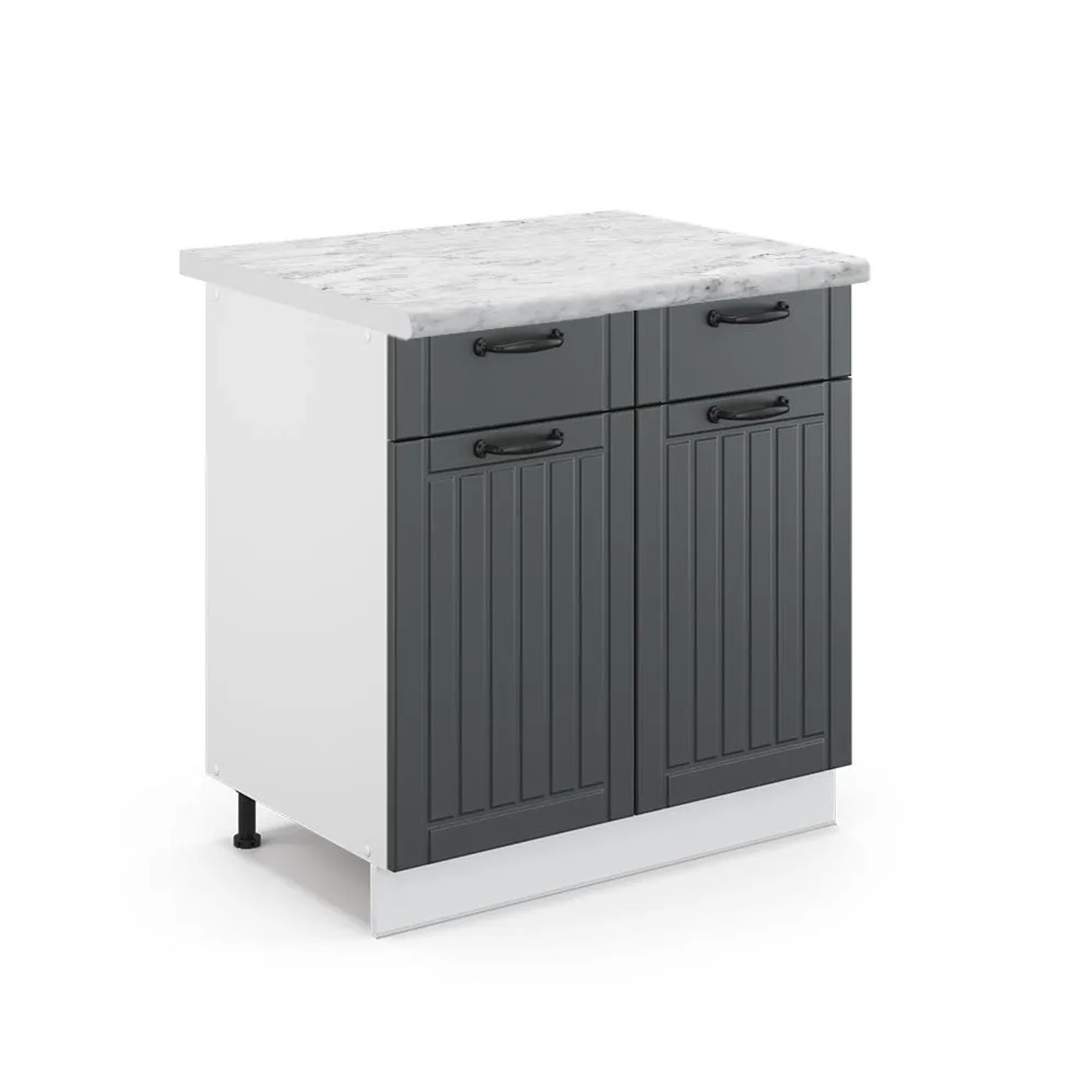 Vicco Küchenunterschrank Fame-Line Anthrazit Landhaus Weiß 80 cm AP Marmor