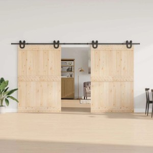 vidaXL Schiebetürbeschlag-Set, 400 cm, Stahl, Schwarz. Schiebetürsystem mit Holztüren in Wohnraum.