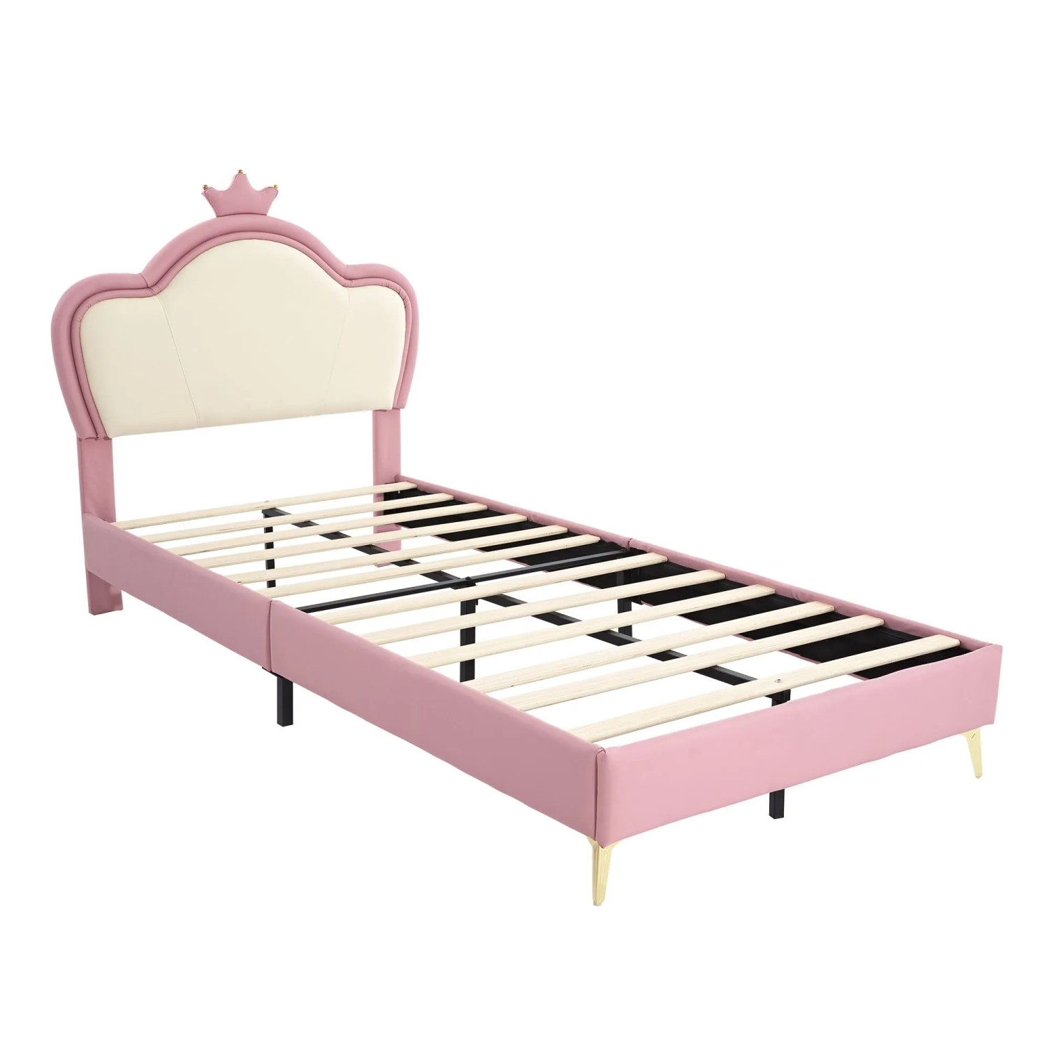 okwish Polsterbett 90x200cm mit Kronen Kopfteil Kinderzimmer Rosa Weiß ohne Matratze