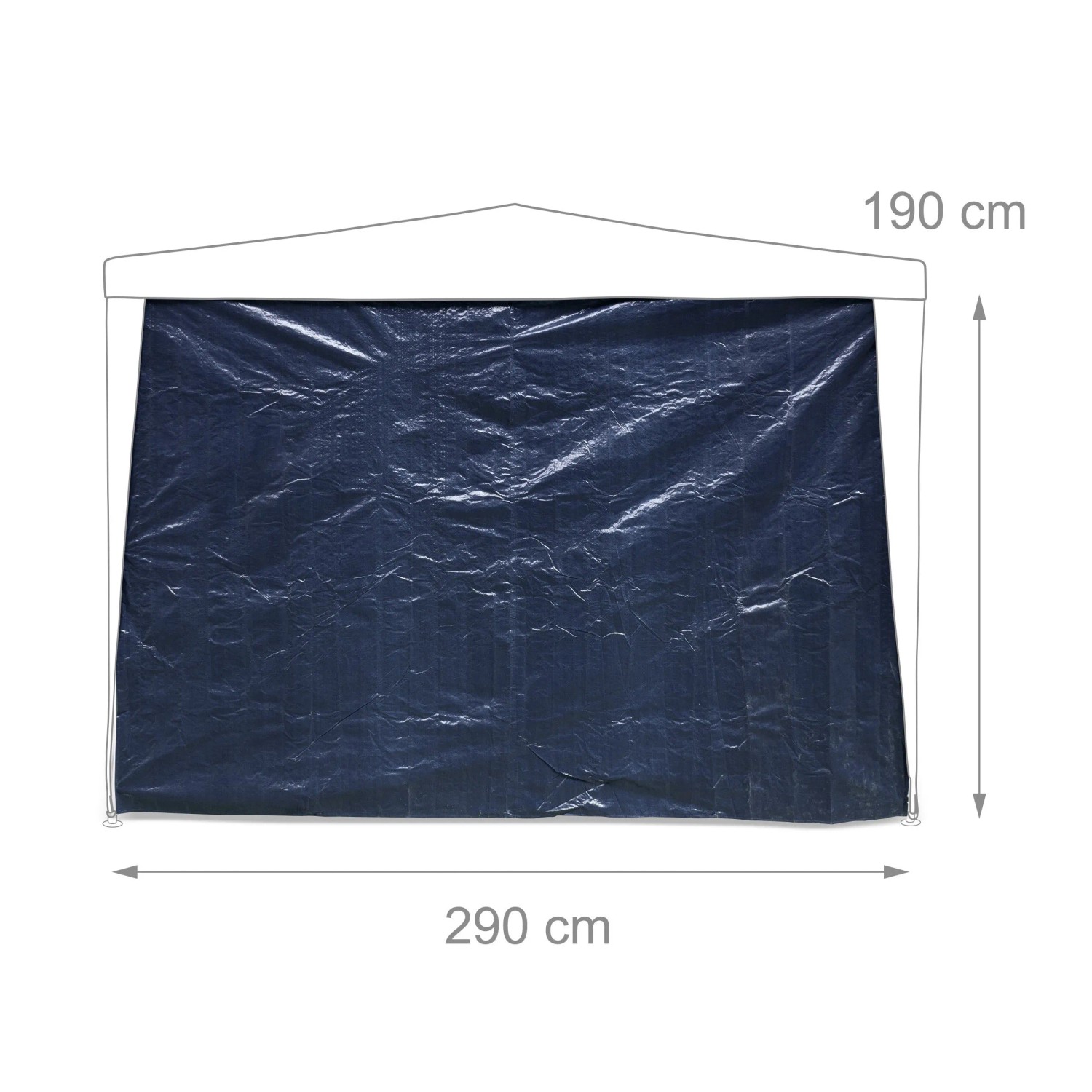 Blaues Relaxdays Pavillon Seitenteil 2er Set aus PE-Folie, wasserabweisend, mit Sichtfenster. Abmessungen: 190 x 290 cm.