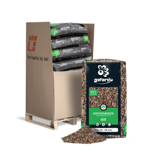 Palette Galamio Kiefernrinde Fein, 13 Säcke à 60l. Rindenmulch für Beet und Garten.