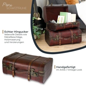 HMF 6412-145 Schatztruhe Schatzkiste Holztruhe Vintage Koffer 45 x 30 x 20 cm Peru