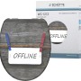 Schütte WC-Sitz Offline Duroplast mit Absenkautomatik, Motiv 'Offline' auf Holzoptik.