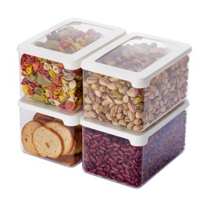 SmartStore Vorratsbehälter Vision, 4 transparente Boxen mit Nudeln, Pistazien, Brot und Bohnen.