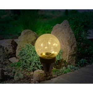 Näve LED Solar Tischleuchte/Erdspieß Crackle 3er-Set im Garten. Solar-Deko mit warmweißem Licht.