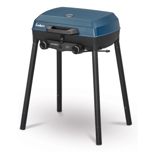 Enders Camping-Gasgrill Explorer II mit blauem Deckel und schwarzen Beinen.