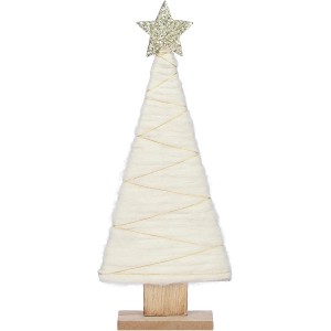 Weißer Deko-Baum aus Wolle mit goldenem Stern, 31cm hoch. Weihnachtsdekoration für gemütliche Stimmung.