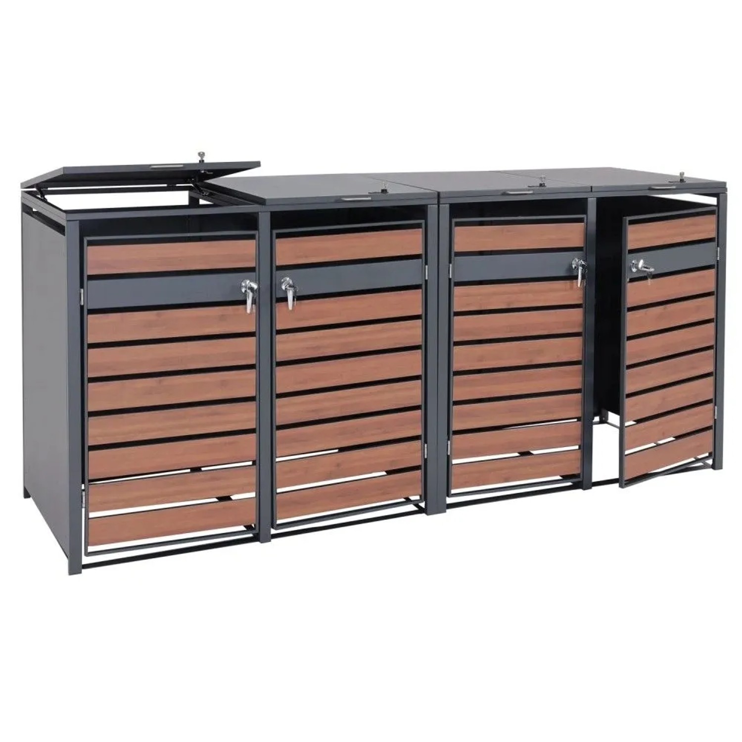 MCW XL Mülltonnenverkleidung J81 4er/8er Kirsche-Holzoptik Dunkelbraun 117x284x98cm