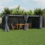 Anthrazitfarbener vidaXL Pavillon 6x3 m mit Vorhängen und Stahlrahmen im Garten.
