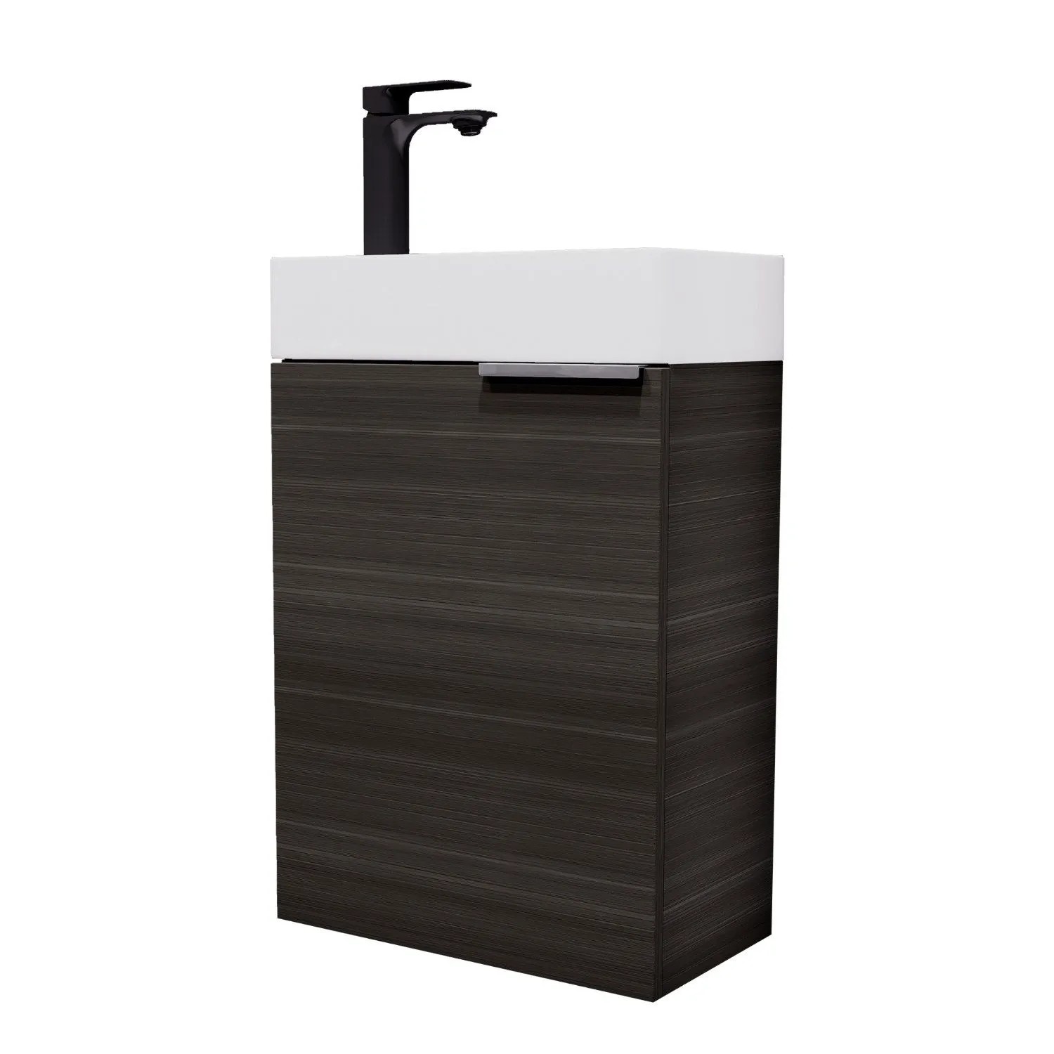 Planetmöbel Waschbeckenunterschrank 40 cm Anthrazit mit Keramikwaschbecken Armatur Schwarz Soft Close