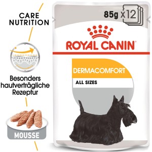 Royal Canin Dermacomfort Nassfutter für Hunde, 12x85g Packung für empfindliche Haut.
