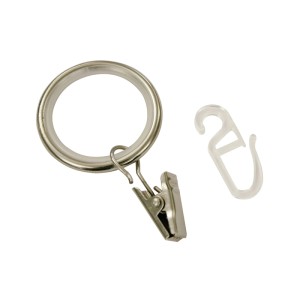 Gardinenringe Edelstahl-Optik, 10er-Set mit Gleiteinlage und Faltenlegehaken für Gardinenstangen.