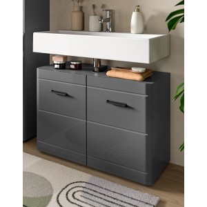 Inn.Furn Waschbeckenunterschrank Grau Hochglanz 80 cm mit Soft-Close Strong