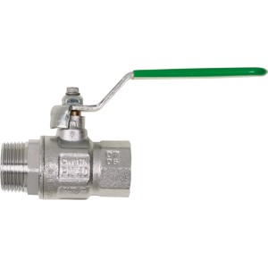 Trinkwasserkugelhahn mit Innen- und Außengewinde (3/4 Zoll) und grünem Griff.