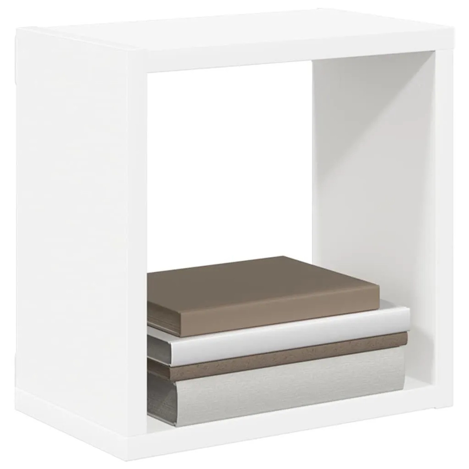 Weißes vidaXL Würfelregal (26x15x26 cm) mit Büchern. Regal zur Wandmontage.