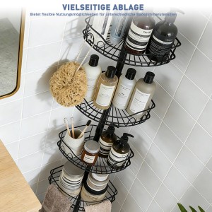Schwarzes Sekey Duschregal mit 4 Ablagen, höhenverstellbar, für Bad und Dusche.