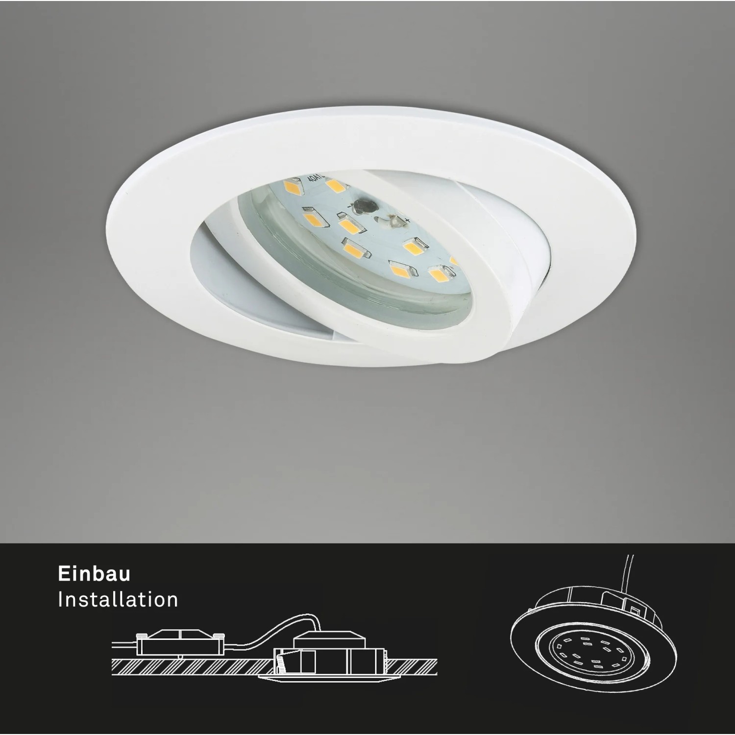 Weißer, dimmbarer Briloner LED-Einbaustrahler Attach (3er Set) mit Ø 8,2 cm.