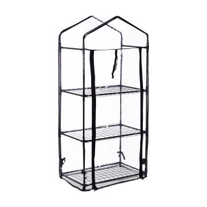 Relaxdays Balkongewächshaus Eisen Kunststoff Schwarz Transparent mit 3 Ebenen 126 cm x 59 cm x 37 cm 1,9 kg