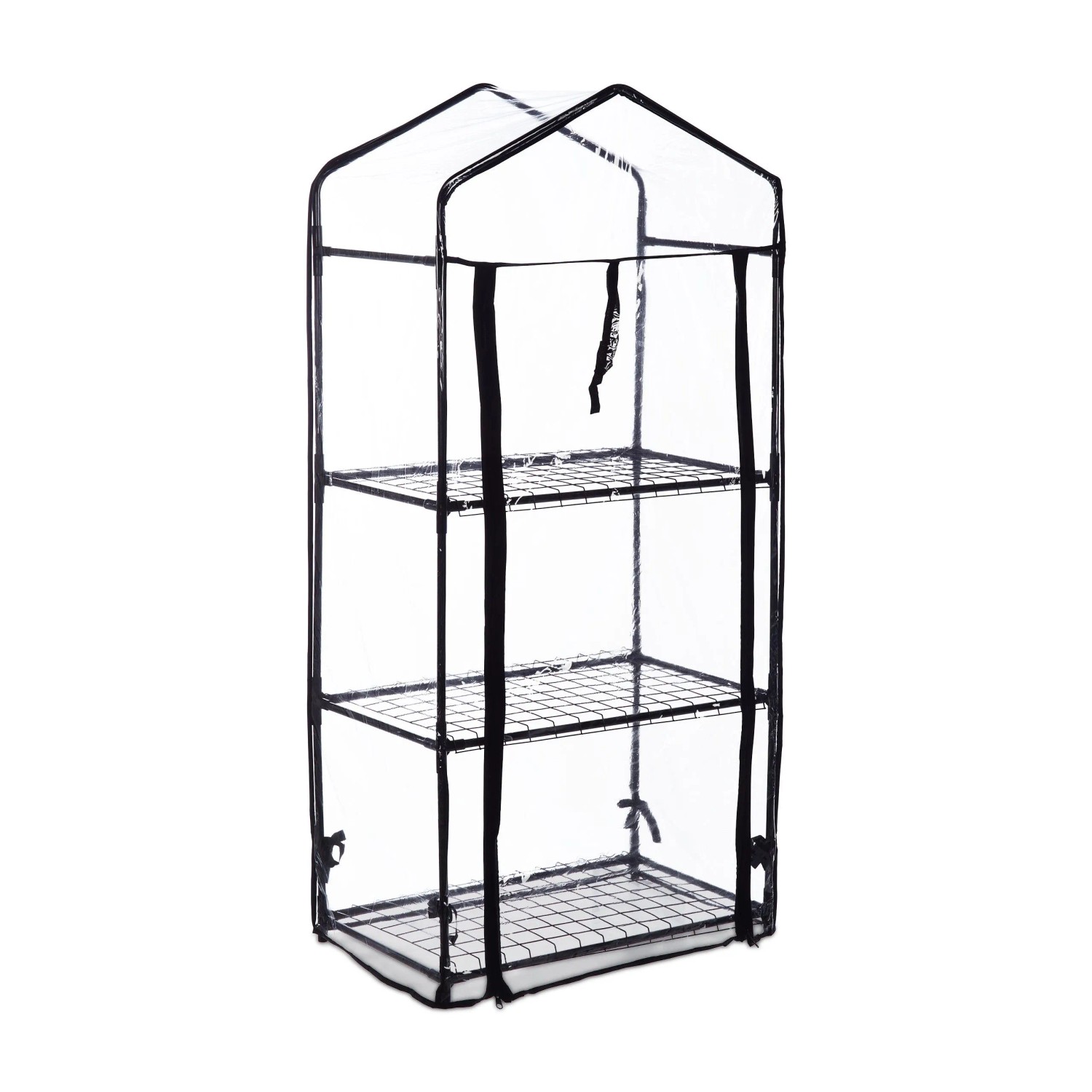 Relaxdays Balkongewächshaus Eisen Kunststoff Schwarz Transparent mit 3 Ebenen 126 cm x 59 cm x 37 cm 1,9 kg