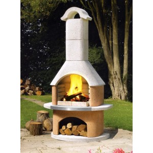 Buschbeck Gartengrillkamin Davos mit Feuerstelle und Holzfach, zweifarbig.