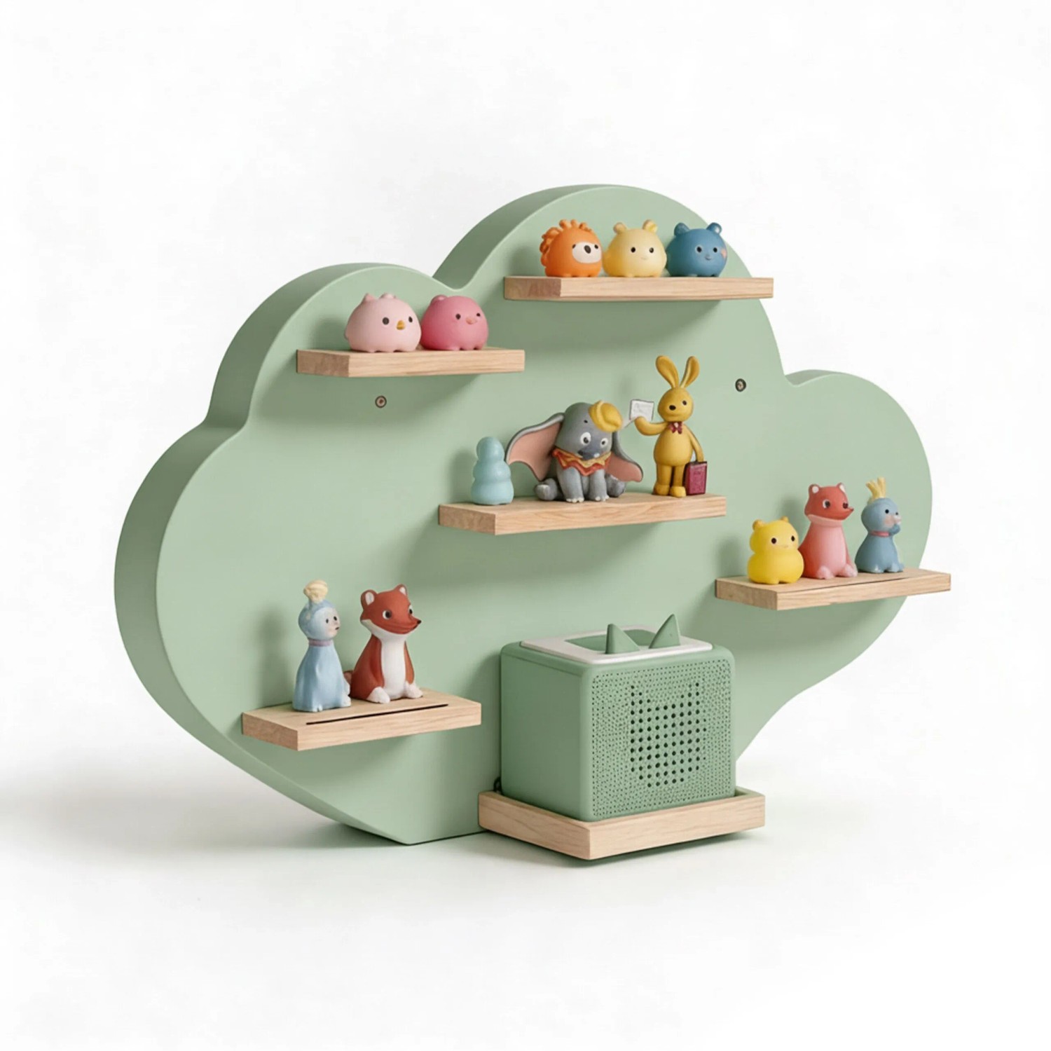 Relaxdays Toniebox Regal MDF Buchenholz Salbei Wolkenform Magnetstreifen Wandmontage 40 cm x 61 cm x 17 cm 3 kg