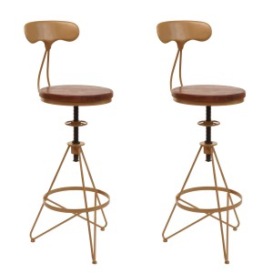 2er-Set Barhocker N18 in Braun/Gold: Höhenverstellbare Sitzhocker im Industrie-Design mit Fußablage.
