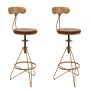 2er-Set Barhocker N18 in Braun/Gold: Höhenverstellbare Sitzhocker im Industrie-Design mit Fußablage.