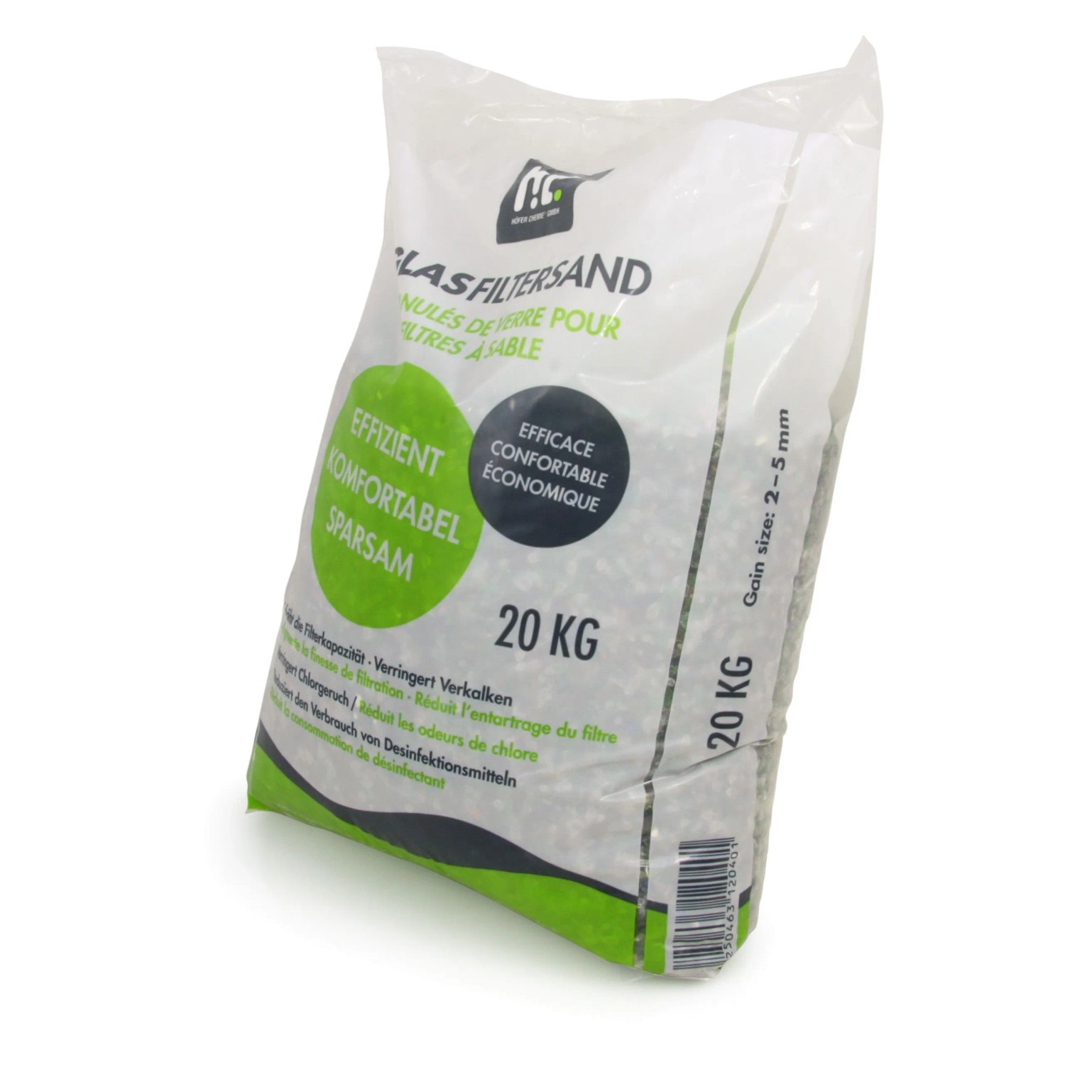 Sack Höfer Chemie Glasgranulat 2-5mm, 40x20kg für Sandfilteranlagen.