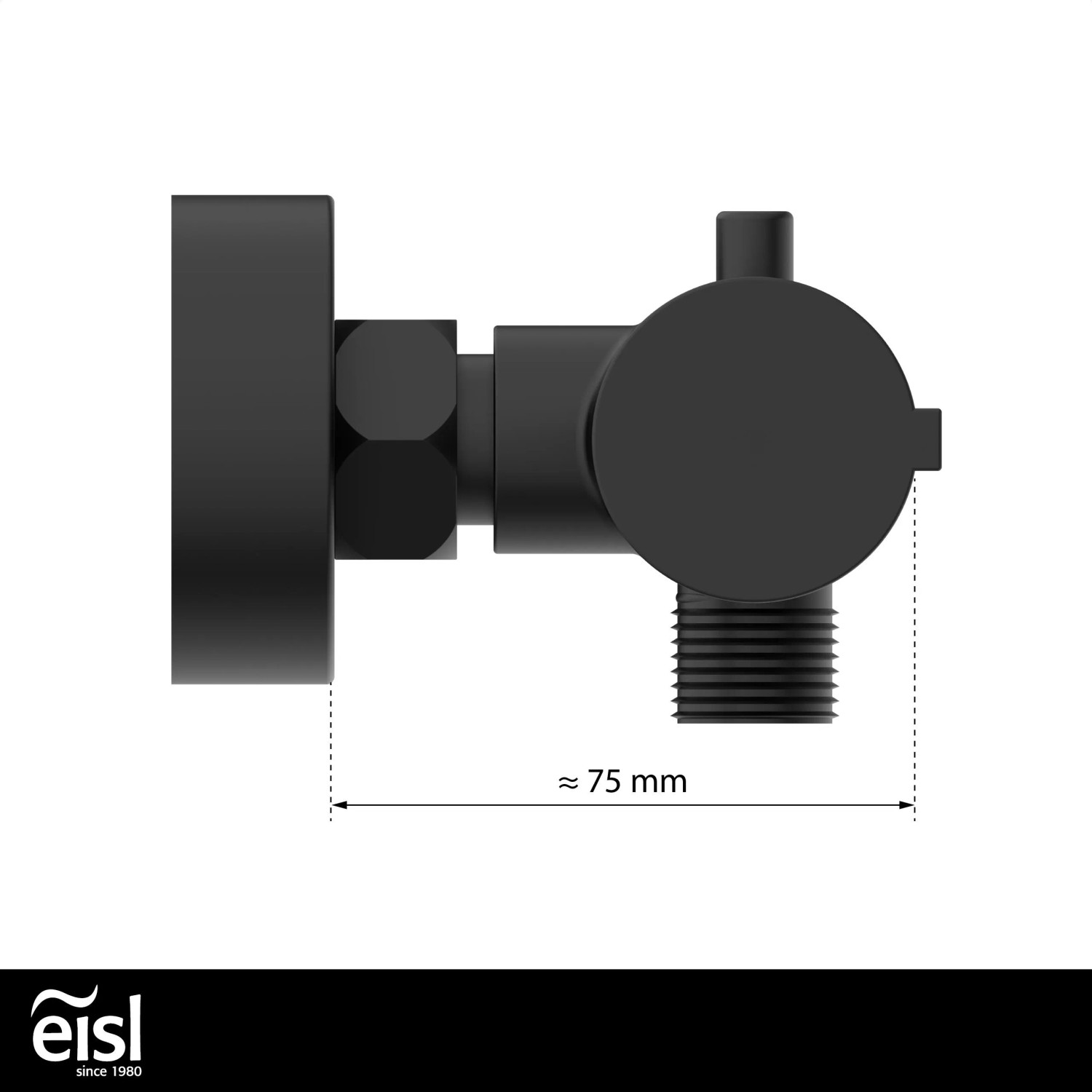 Eisl Thermostat Duscharmatur Claudio, Schwarz Matt, Seitenansicht mit Maßangabe.
