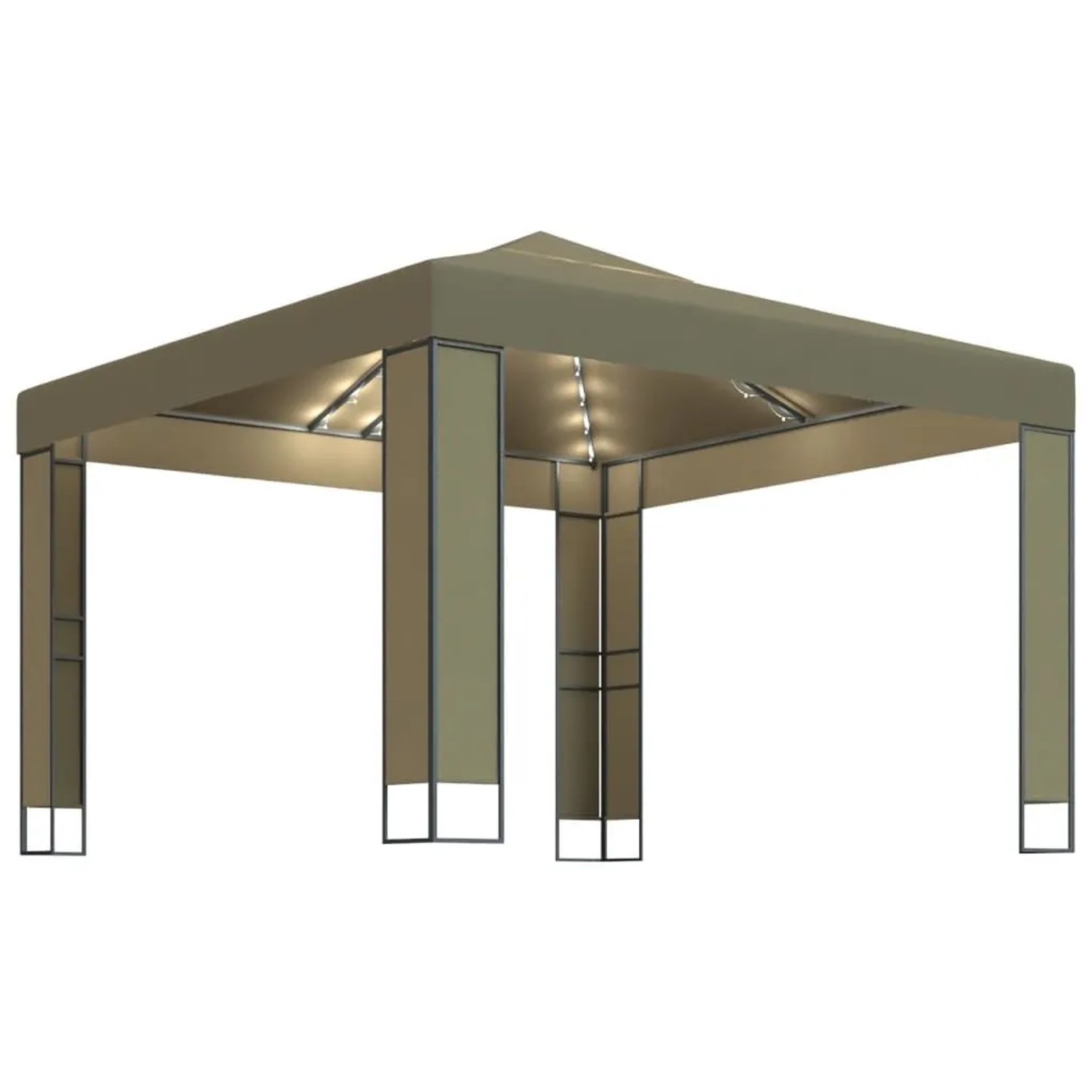 vidaXL Pavillon mit Doppeldach & LED-Lichterkette 3x3x2,7 m Taupe 3070303