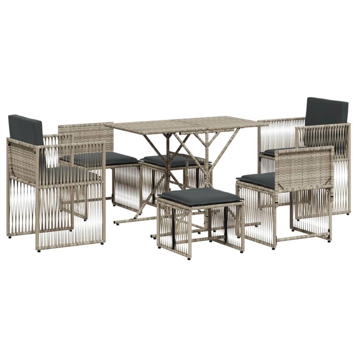 vidaXL 7-Tlg Garten-Essgruppe mit Kissen Hellgrau Poly Rattan 369014 günstig online kaufen
