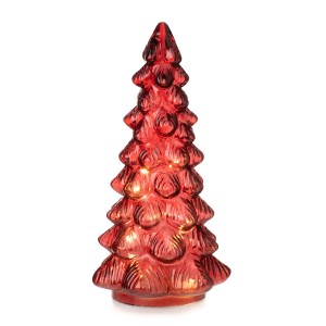Roter Weihnachtsbaum aus Glas, 24 cm, mit LED-Beleuchtung und Timer für festliche Deko.