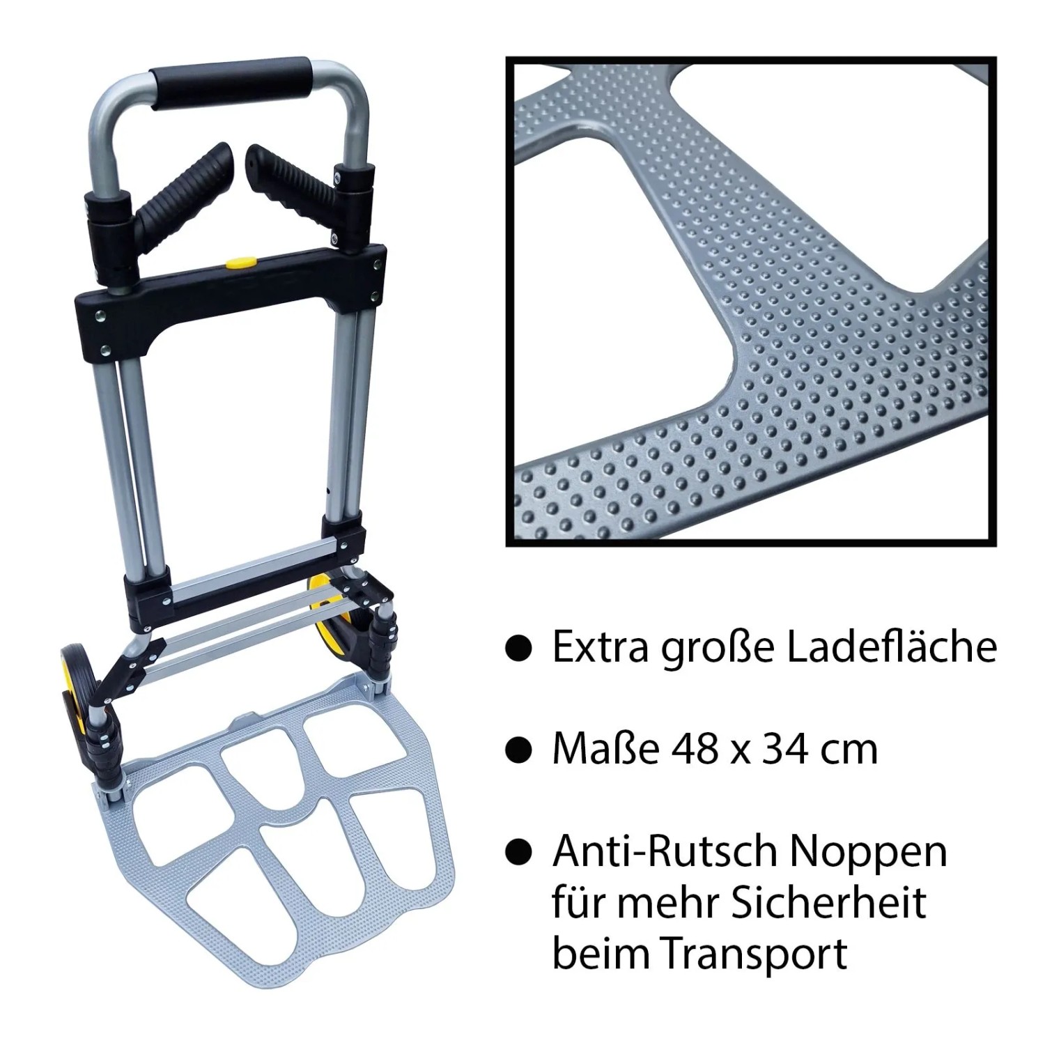 TRUTZHOLM Klappbare Sackkarre XL mit Teleskopgriff und großer Ladefläche.