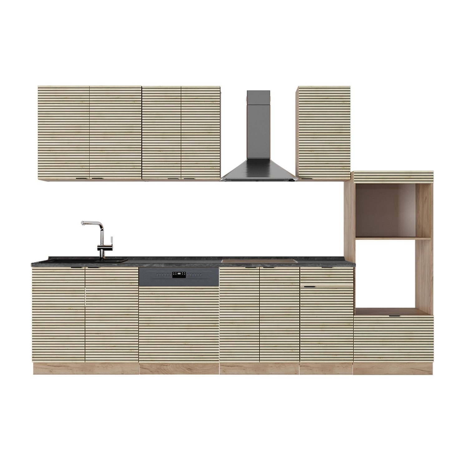 Vicco Fame-Line Küchenzeile Eiche Paneel/Goldkraft Eiche 300 cm mit Hochsch günstig online kaufen