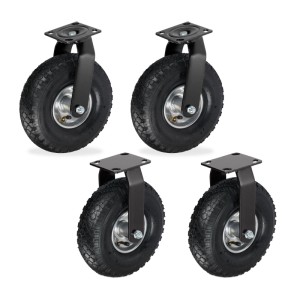 Relaxdays Bockrollen und Lenkrollen Set, Stahl/Gummi, schwarz/silber, 4 Stück, Schwerlast bis 120kg.