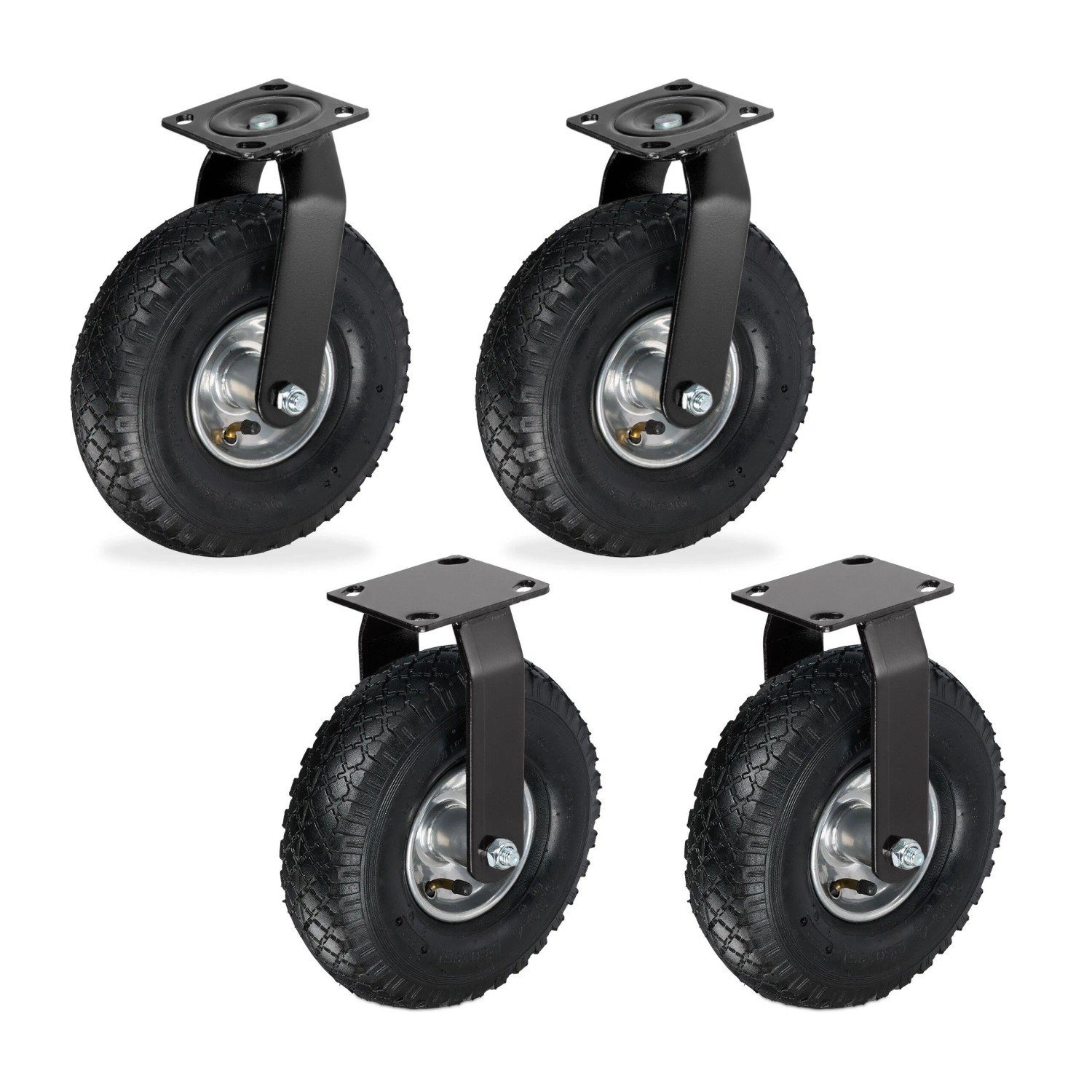 Relaxdays Bockrollen und Lenkrollen Set Verzinkter Stahl Gummi Schwarz Silber Schwerlast 26 cm x 8,5 cm 120 kg
