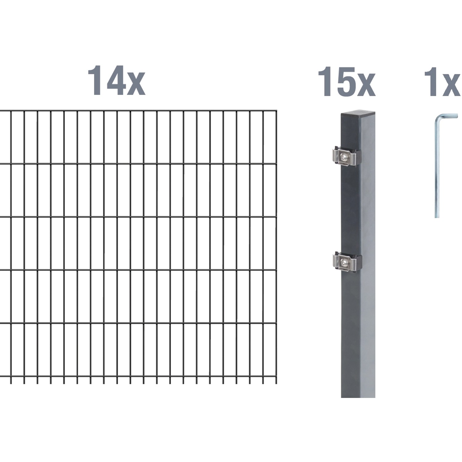 Metallzaun Grund-Set Doppelstabmatte verz. Anthrazit beschichtet 14x 2 m x 1,2 m