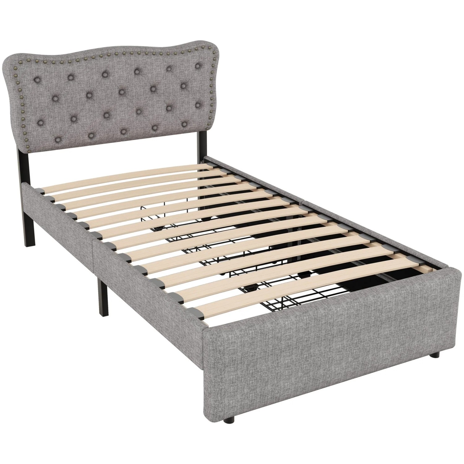 okwish Polsterbett 90x200cm mit Doppelten Schubladen Kinderzimmer Grau ohne Matratze