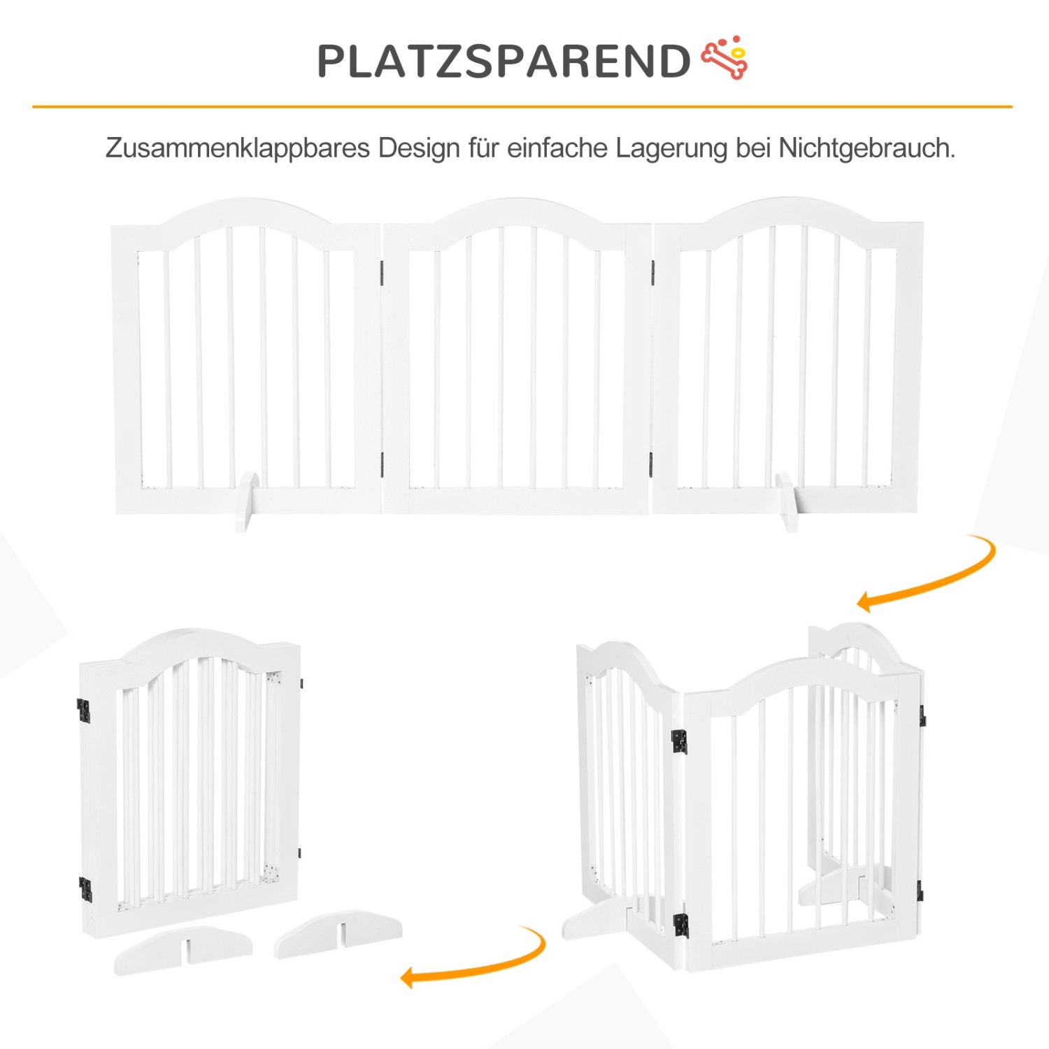 PawHut Absperrgitter, 3-teilig, weiß. Hunde-Schutzgitter für Treppen und Türen, flexibel einsetzbar.