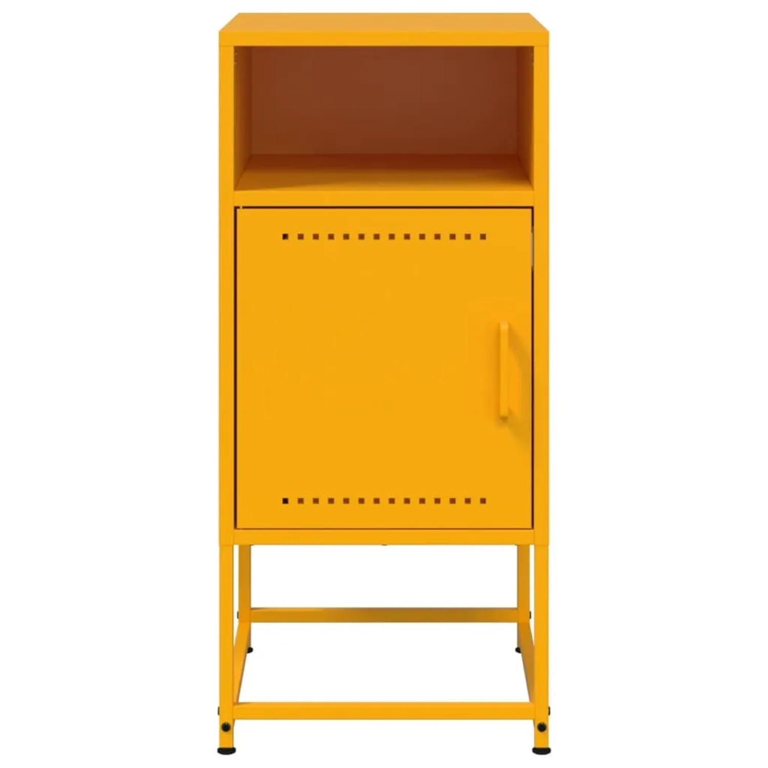 Zwei senfgelbe Nachttische aus Stahl (36x39x78 cm) im Industrie-Design.