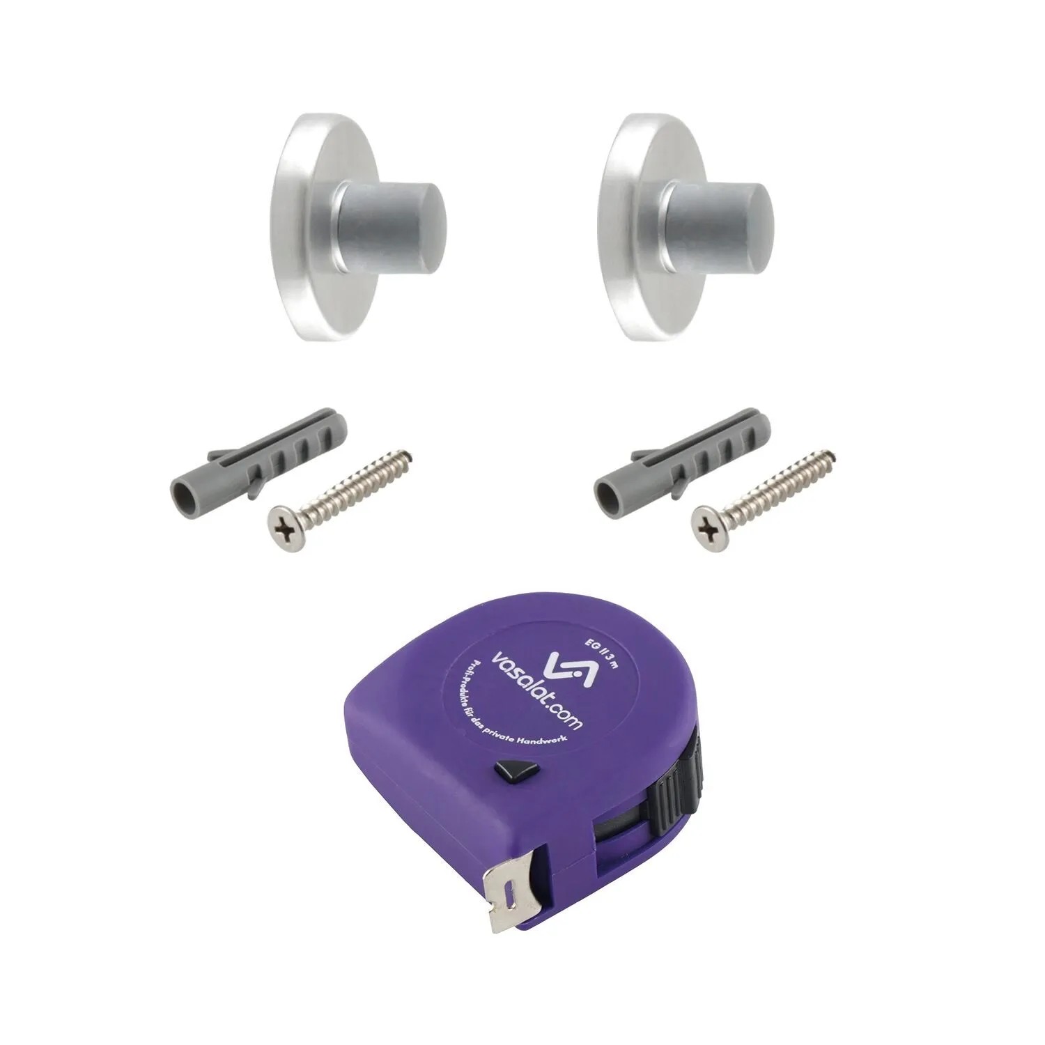 vasalat Set Türstopper Wand mit Dämpfer Ø 20 mm L 28 mm Alu Silber