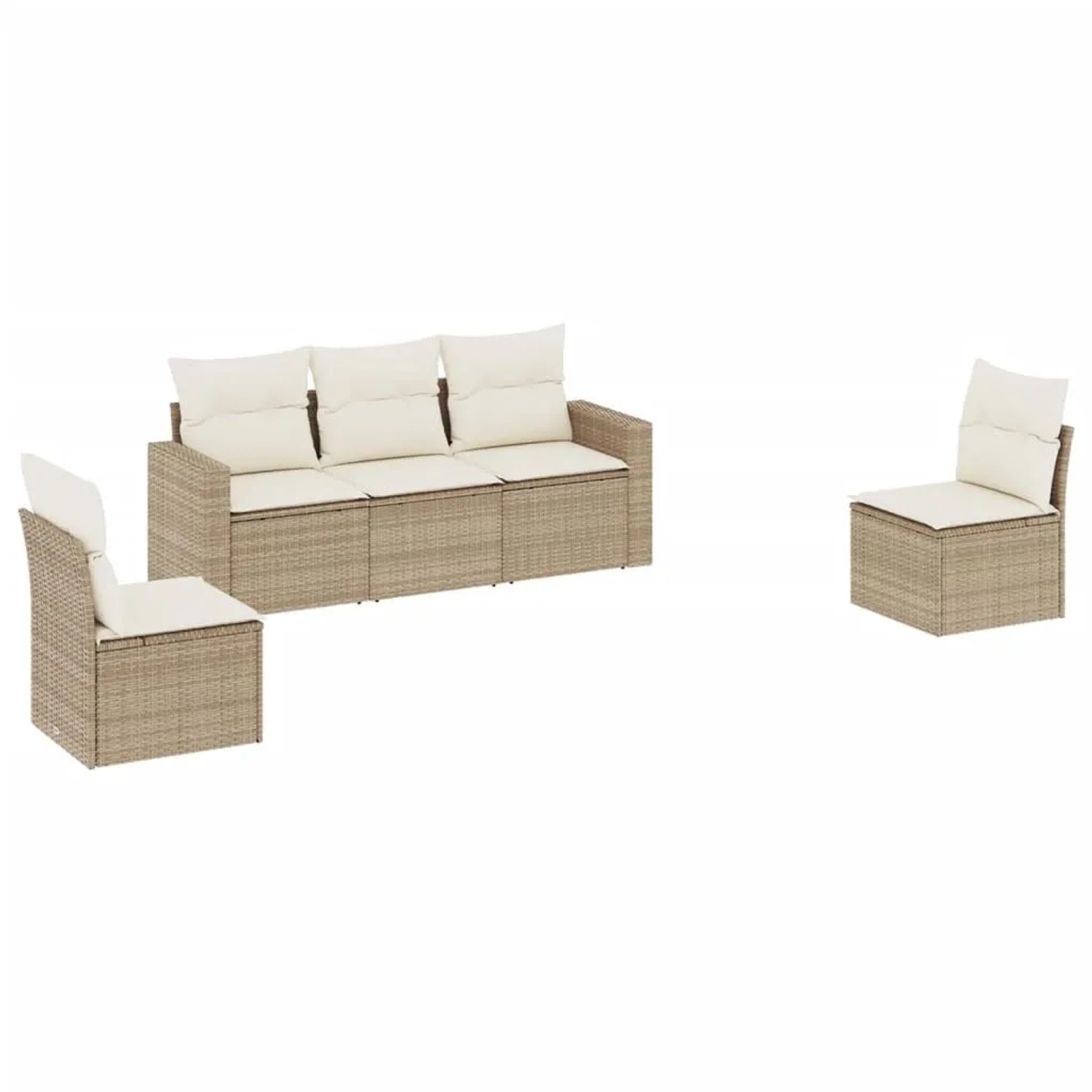 vidaXL 5-Tlg Garten-Sofagarnitur mit Kissen Beige Poly Rattan 3251125